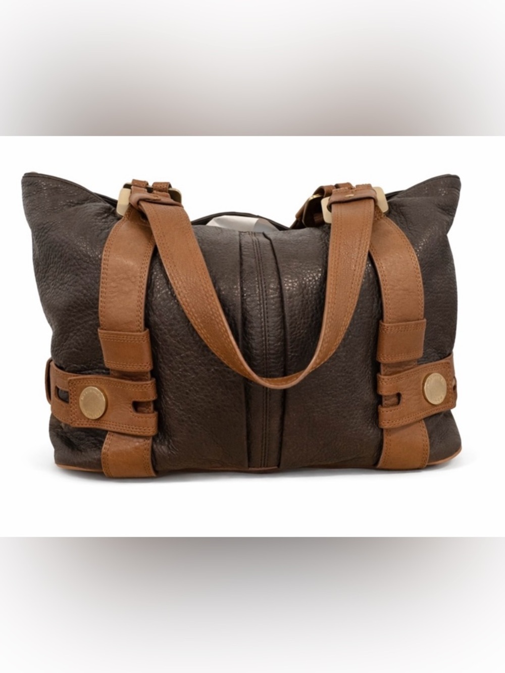 Michael Kors Brown Two-Tone Leather shoulder bag Gold Hardware Large tote - Picture 7 of 8